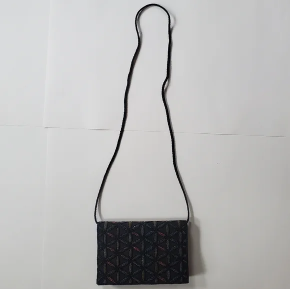 Beaded Geometric Pattern Dressy Purse Evening Bag Black and Jewel Tones. - Picture 8 of 10